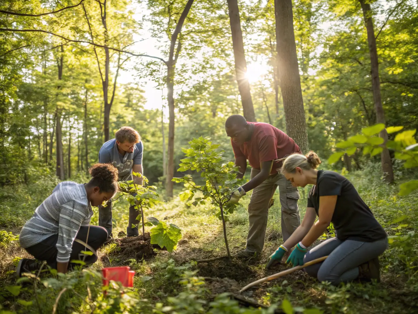 A photograph showing SCJ members involved in habitat management, such as clearing brush or planting trees, to improve the environment for game species.